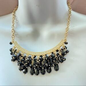 Statement Gold Tone Black Dangles Rhinestone Necklace